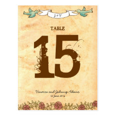 Rock 'n' Roll Wedding (Roses) Table Number Postcards