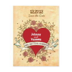 Rock 'n' Roll Wedding Save the Date (Roses) postcard