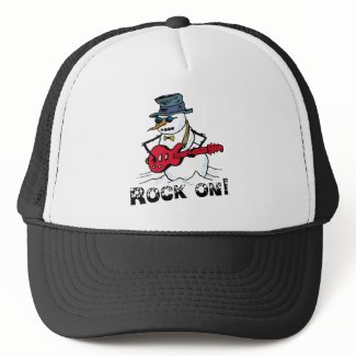 Rock On Guitar Playing Snowman hat