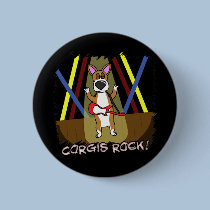Rock On Pembroke Welsh Corgi buttons by MenagerieMayhem Rock On Pembroke Welsh Corgi buttons