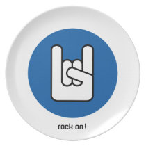 rock on rock hand blue icon plate plates