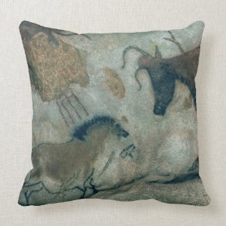 Rock painting showing a horse and a cow, c.17000 B Throw Pillow