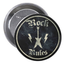 rock, rules, music, metal, rock rules, funny, classic, heavy, 80s, retro, vintage, rock&#39;n&#39;roll, cassette, tape, geek, band, bands, record, player, stereo, radio, old, school, urban, musician, artist, audio, Button with custom graphic design