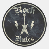 rock, rules, music, metal, rock rules, funny, classic, round sticker, heavy, 80s, retro, vintage, rock&#39;n&#39;roll, cassette, tape, geek, stickers, band, bands, record, player, stereo, radio, old, school, urban, musician, artist, audio, sticker, Sticker with custom graphic design