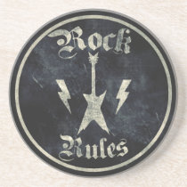 rock, rules, music, metal, rock rules, funny, classic, coaster, heavy, 80s, retro, vintage, rock&#39;n&#39;roll, cassette, tape, geek, band, bands, record, player, stereo, radio, old, school, urban, musician, artist, audio, coasters, Coaster with custom graphic design