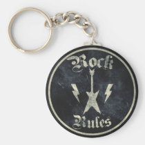 rock, rules, music, cool, rock rules, funny, 80s, vintage, rock and roll, retro, tape, band, record, player, stereo, radio, old, school, urban, musician, artist, audio, Chaveiro com design gráfico personalizado
