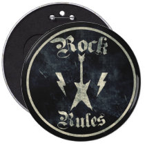 rock, rules, music, cool, rock rules, funny, 80s, vintage, rock and roll, retro, cassette, tape, band, record, player, stereo, radio, old, school, urban, musician, artist, audio, Botão/pin com design gráfico personalizado