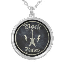 rock, rules, music, metal, rock rules, funny, classic, heavy, 80s, retro, vintage, rock&#39;n&#39;roll, cassette, tape, geek, band, bands, record, player, stereo, radio, old, school, urban, musician, artist, audio, Necklace with custom graphic design