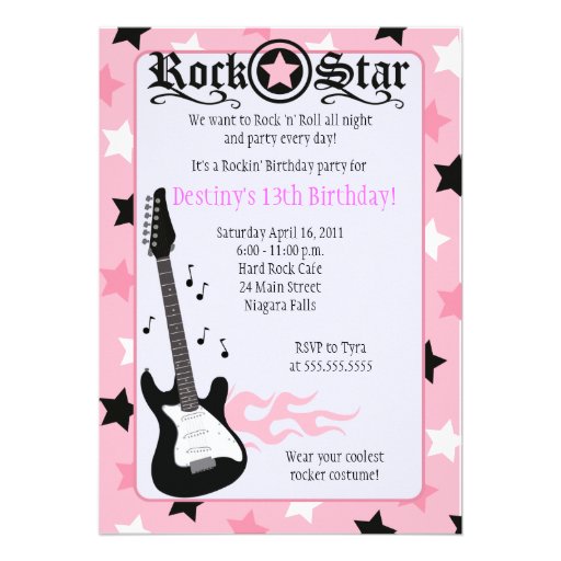 ROCK STAR 5x7 Pink Rocker Birthday Invitation
