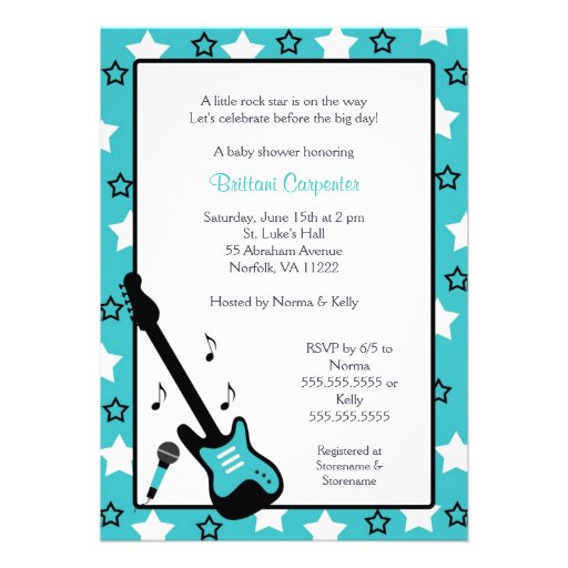 Rock Star Baby Shower Invite Turquoise 5x7