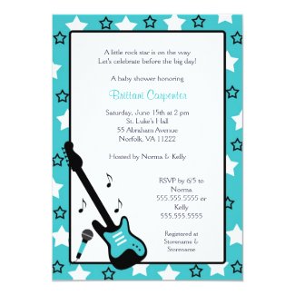 Rock Star Baby Shower Invite Turquoise 5x7