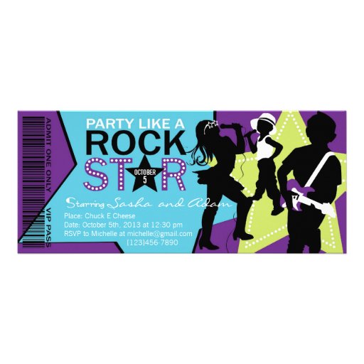 Rock Star Band Birthday Purple Lime Personalized Invitations