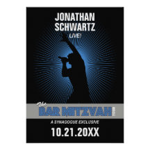 Rock Star Bar Mitzvah Invitation, Black/Silv/Blue