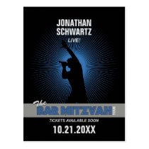 Rock Star Bar Mitzvah Save the Date, Blck/Silv/Blu postcards
