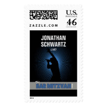 Rock Star Bar Mitzvah Stamp Black/Silver/Blue, Lrg