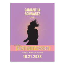 Rock Star Bat Mitzvah Save the Date-Purple Pink Postcards