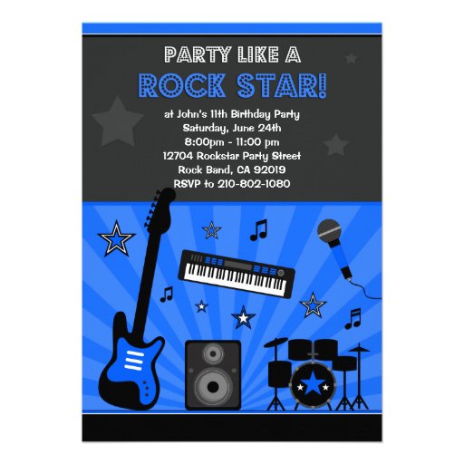 Rock Star Birthday Party Invitation 5" X 7" Invitation Card | Zazzle