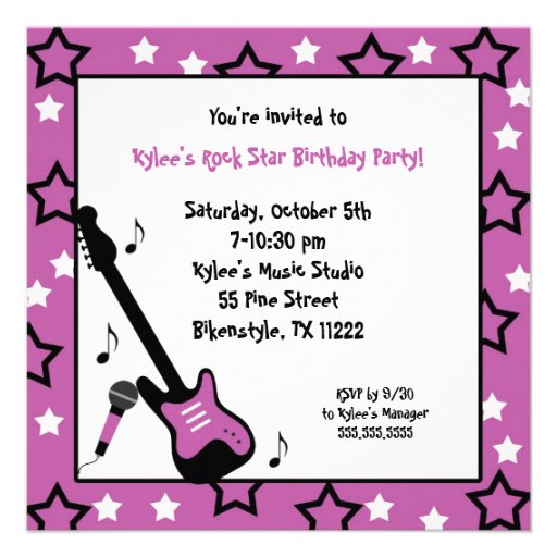 Rock Star Birthday Party Invite Purple Square