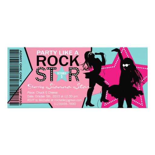 Rock Star Girl Band Birthday Aqua Pink Personalized Invite