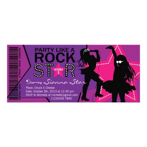 Rock Star Girl Band Birthday Purple Pink Custom Invitation