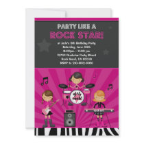 Rock Star Girls Birthday Party Invitation