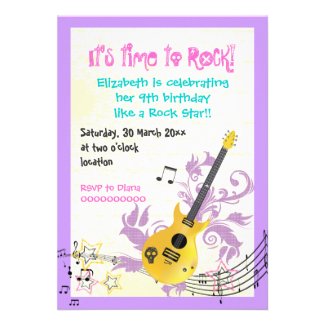 Rock star girly electric guitar birthday custom invitations