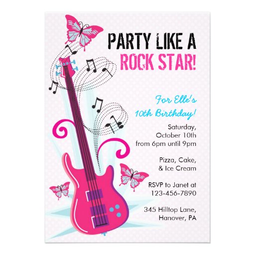 Rock Star, Guitar Hero, Birthday Party Invitations