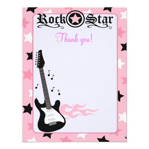 Rock Star Guitar Pink 4x5 Flat Thank you note Announcements