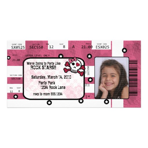 Rock Star Ticket Invitation or Thank You Card Picture Card