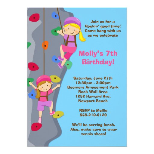 Rock Wall Climbing Birthday Party Invitation (front side)