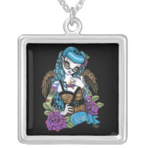rockabilly, tattoo, angel, fantasy, roses, banner, classy, art, liberty, tiger, mykajelina, Necklace with custom graphic design