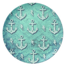 Rockabilly nautical anchor pattern in blue. plates