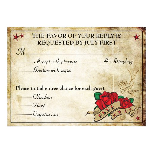 Rockabilly Tattoo Rose Rocker RSVP Cards