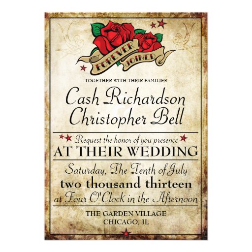 Rockabilly Tattoo Rose Rocker Wedding Invitations