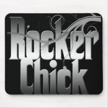 Rocker Chick. Rockin Girl. Silver Tatoo design. Mouse Pads