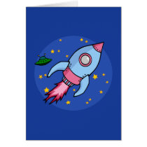 Rocket blue pink Note Card cards