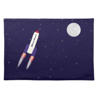 Rocket of Red White and Blue in Space Cartoon Art Placemat