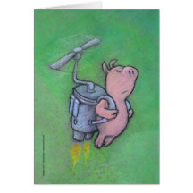 rocket pig greeting card