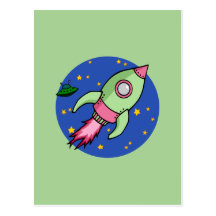 Rocket pink green Postcard