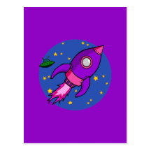 Rocket pink purple Postcard