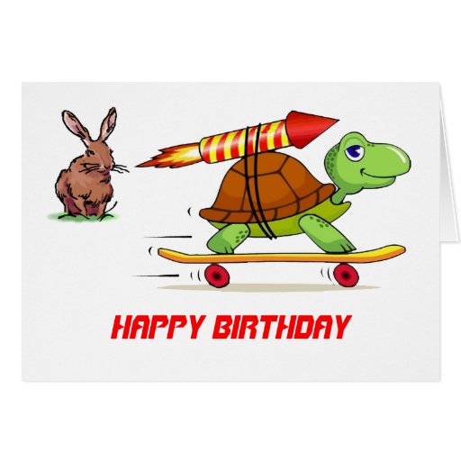 Rocket Propelled Tortoise and Hare Birthday Card | Zazzle