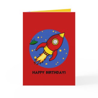 Rocket red yellow Birthday Card card