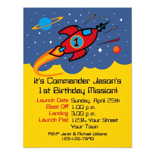 Rocket Ship 1st Birthday Custom Invitations