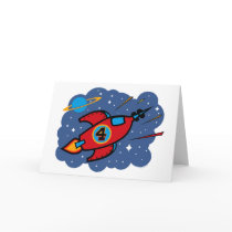 Rocket Ship 4th Birthday cards by pinkinkart Rocket Ship 4th Birthday cards