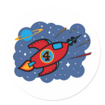 Rocket Ship 4th Birthday stickers by pinkinkart Rocket Ship 4th Birthday stickers