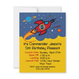 Rocket Ship 5th Birthday Custom Invitations invitation