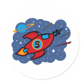 Rocket Ship 5th Birthday sticker