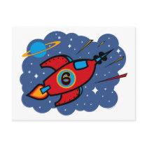 Rocket Ship 6th Birthday Post Card