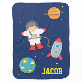 Rocket Ship, Astronaut, Outer Space, For Babies Baby Blankets