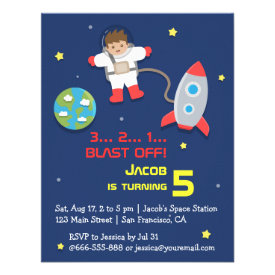 Rocket Ship, Astronaut, Space Party, Kids Birthday Invite